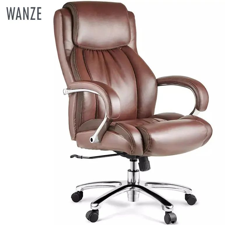 Brown Swivel Leisure Chair Office Chair Ergonomic Adjustable height Executive Chair Metal Base PU Castors