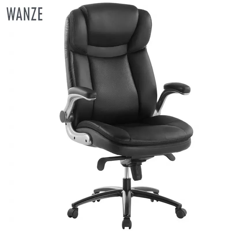 PU Leather Upturned Armrest Computer Chair Office Chair Leisure Chair Wholesale Anji Black Iron European Swivel Chair 2 Year