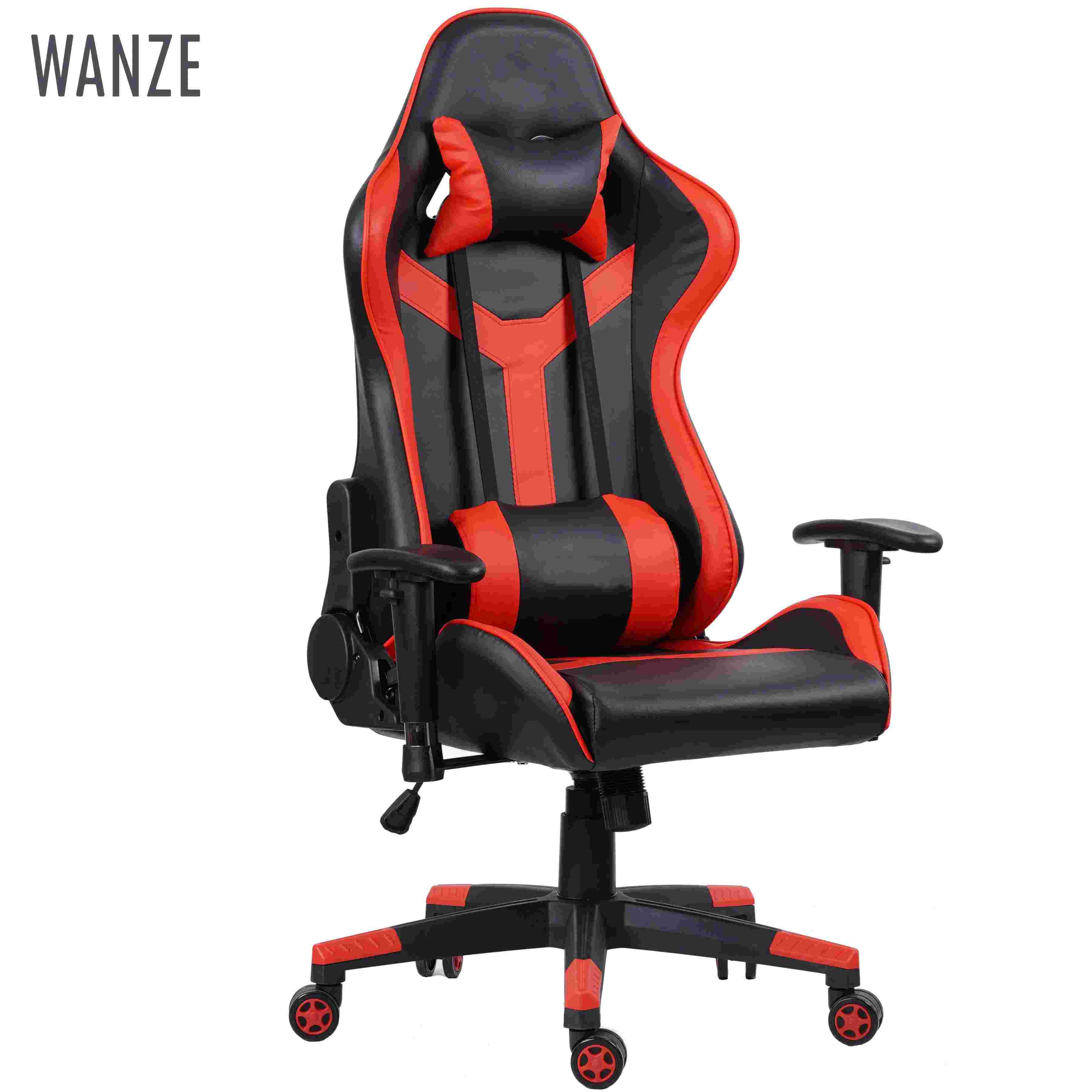 Gaming Computer Chair PU Leather Swivel Racing Gaming Chair Adjustable Armrest Computer Game Chair Metal Frame Iron Contemporary