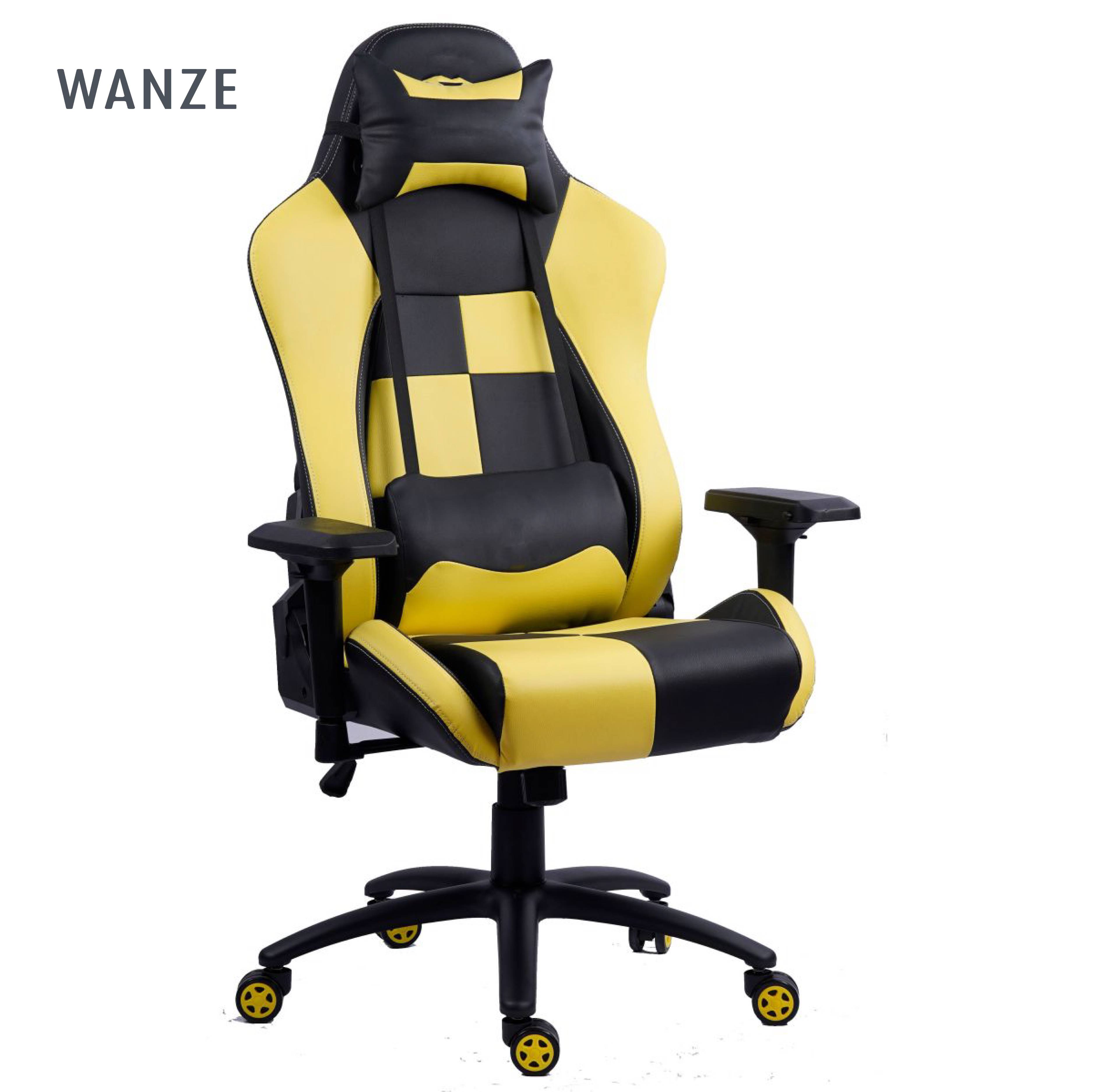 Anji Wholesale Source Factory Yellow Fully Shaped Cotton Adjustable Armrest 160 Degrees Lying and Lifting Gaming Chair