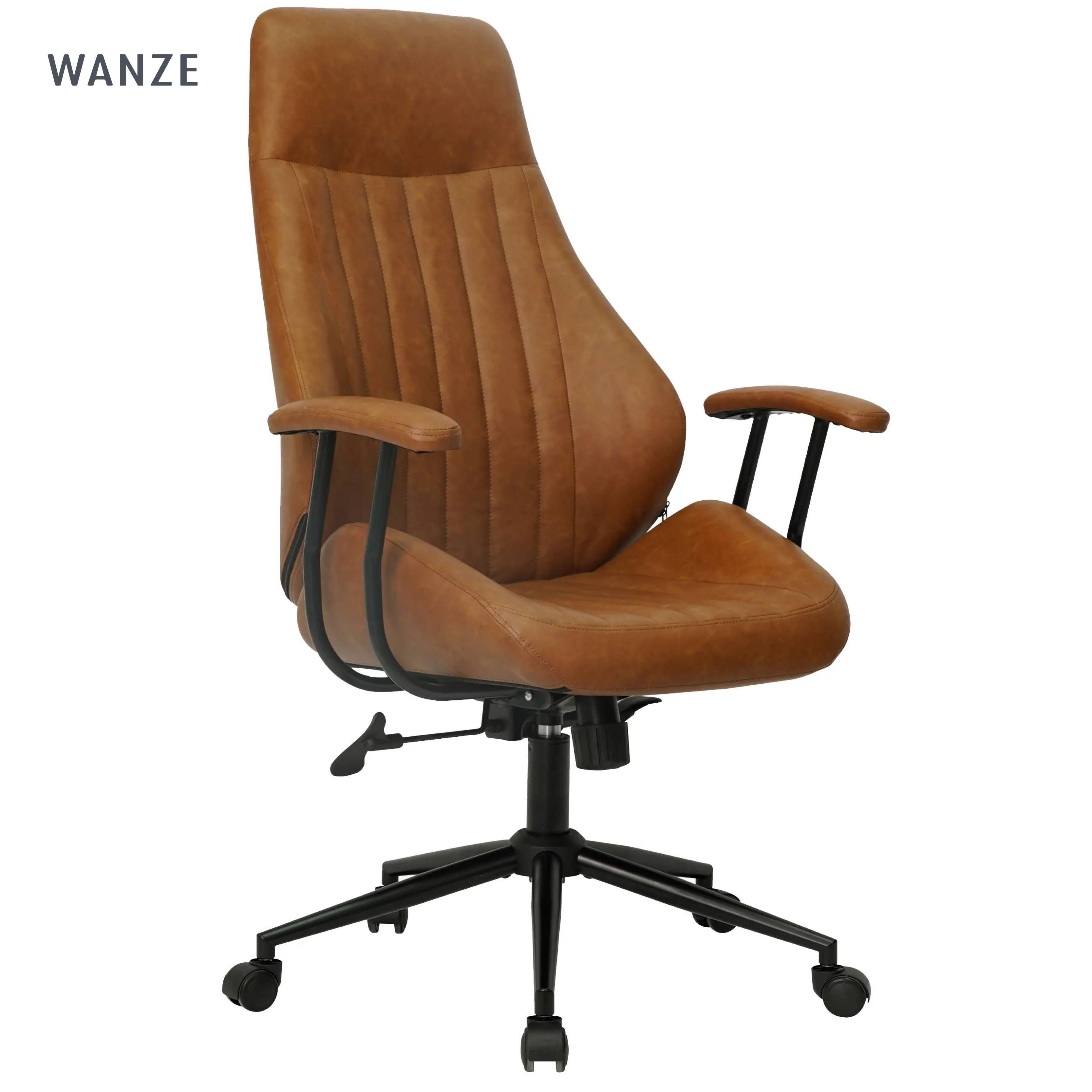 Luxury Leather Aluminum leg Swivel Accent Executive OffIce ChairModern high Back Lumbar Support swivel ergonomic