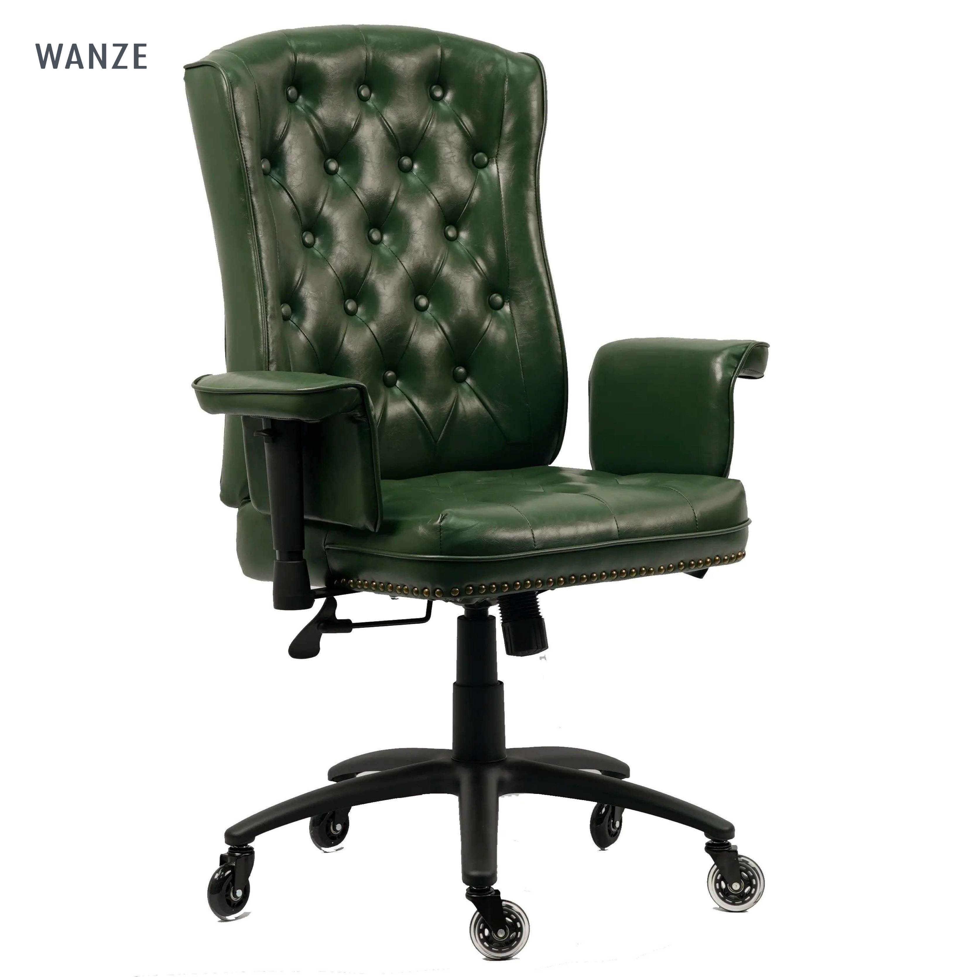 High back rotating European style retro dark green ergonomic office chair