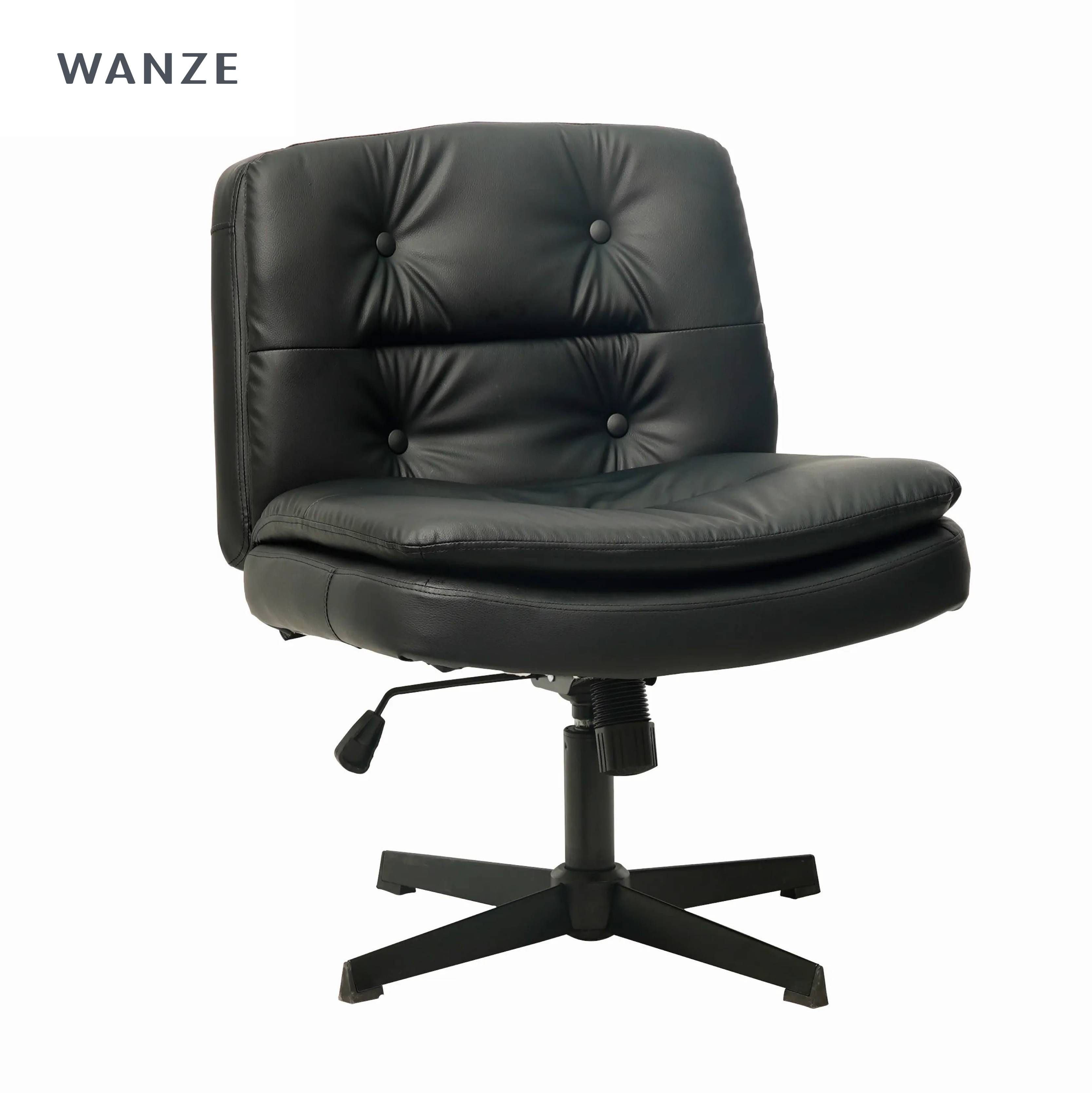 Swivel Armless Modern Black Chair Cross Legged Vanity Office Desk Chair