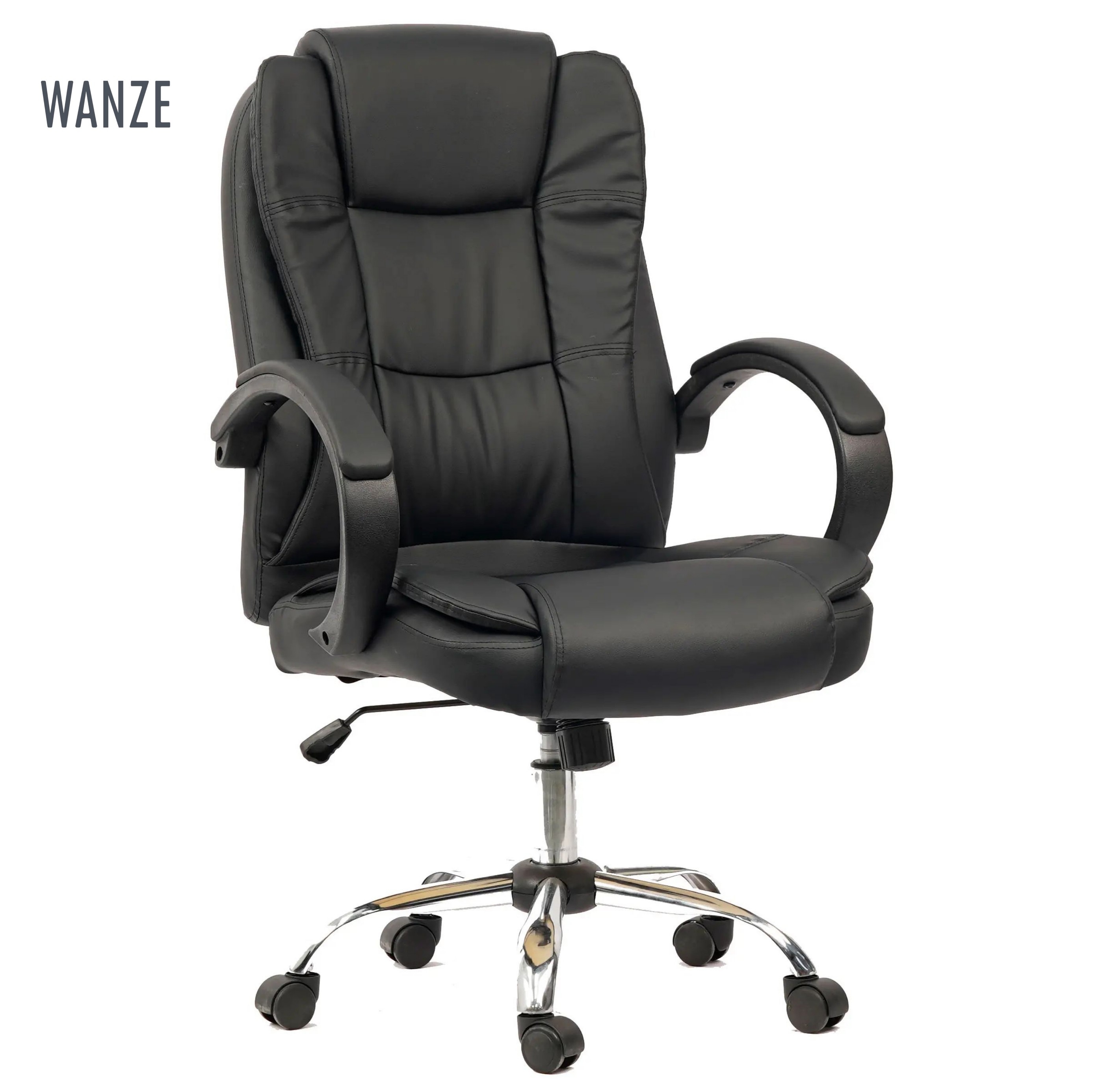 Wholesale PU ergonomic rotating office chair Executive Deluxe Recliner Leather black office chair with footboard