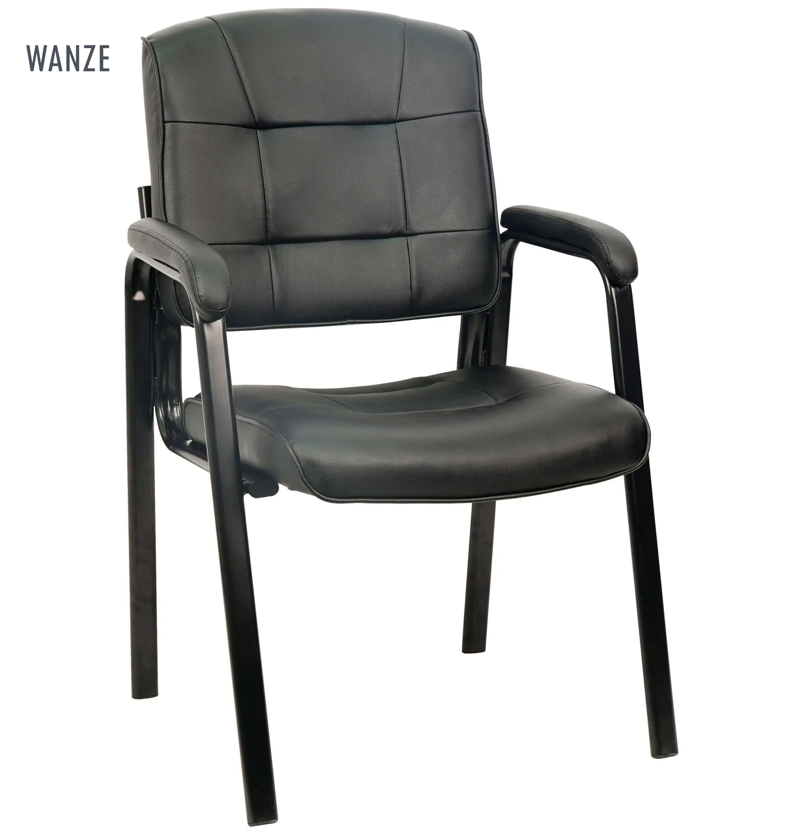 High quality pu leather comfortable conference reception chair with legs Mid Back Black Leather Guest Chair Office