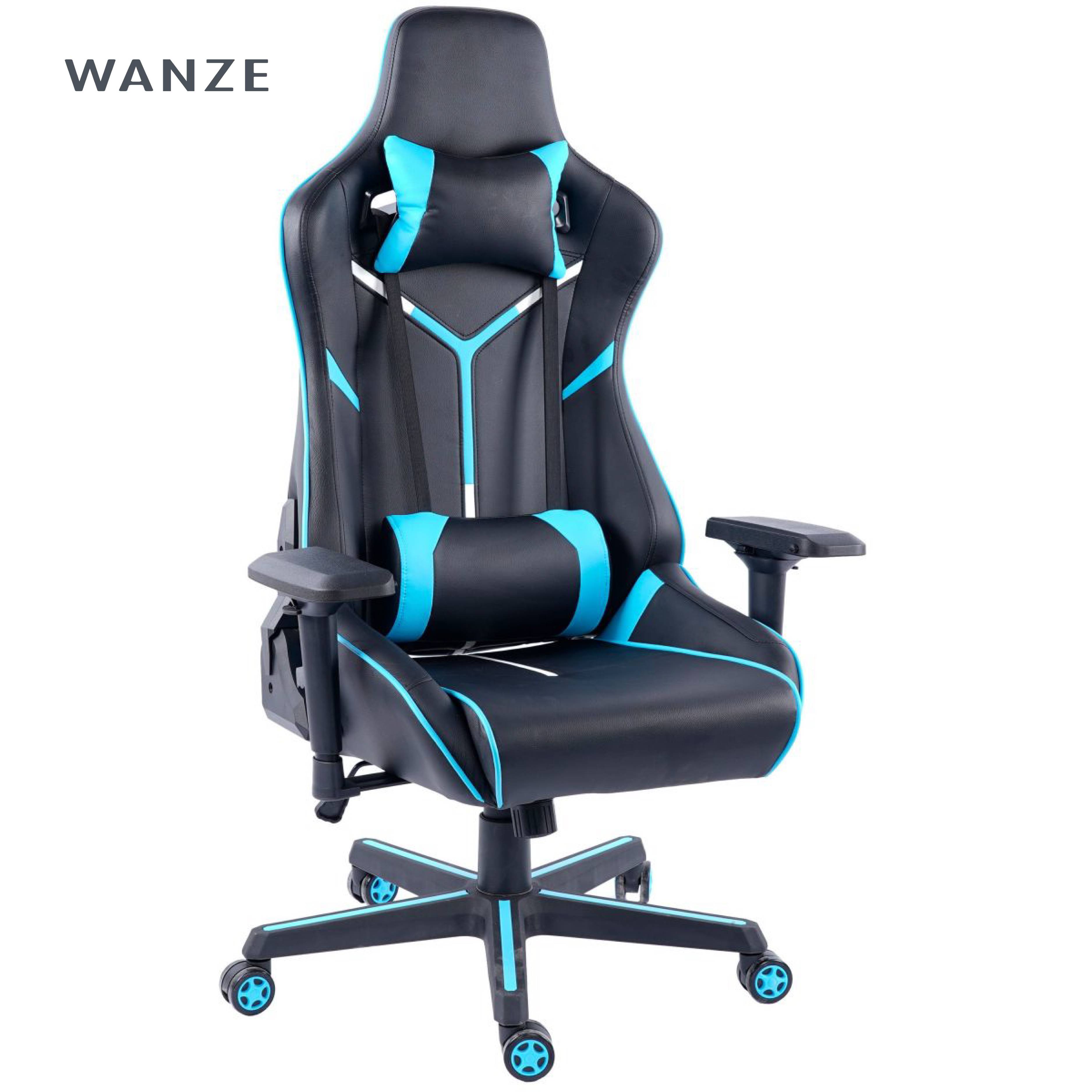 Hot selling blue PU leather striped full set cotton gaming chair